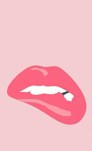 Pink lips black white brush - llustration free wallpaper