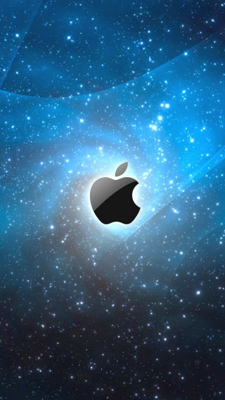 Apple logo blue background stars 3 - free space wallpaper for mobile