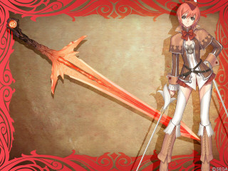 Woman cosplay sword red background - a red background behind her free wallpaper