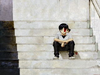 Boy sitting stairs head down - a set of stairs free wallpaper