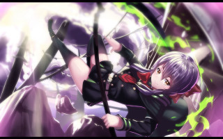 Anime girl purple hair black 2 - a green umbrella free wallpaper