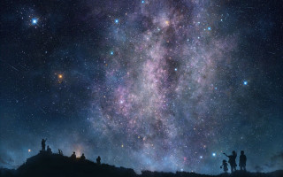 People hill night sky stars 2 - above them free wallpaper