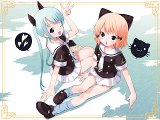 Anime girls cats back school - cat free wallpaper