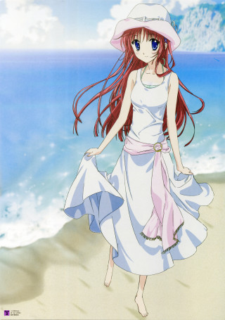 Woman beach dress hat redhair - a beach free wallpaper for mobile