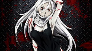 Woman whitehair redeyes knife blackdress - long white hair free wallpaper