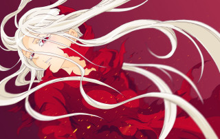 White haired girl red background - white hair free wallpaper for desktop