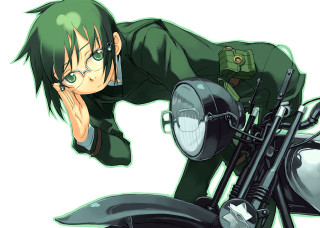 Man green motorcycle posing glasses - a motorcycle free wallpaper