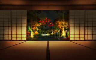Ukiyo e kyoto autumn garden - kyoto studio free wallpaper
