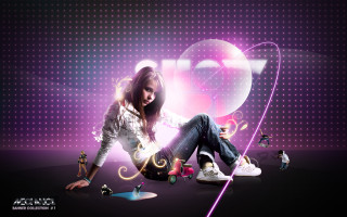 Girl sitting heart neon background - behance hd free wallpaper