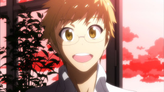 Man glasses suit window plant - a red wall behind free wallpaper