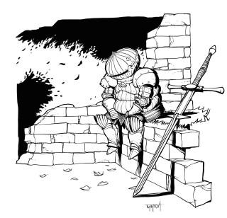 Climbing person sword helmet wall - dark soul free wallpaper for tablet