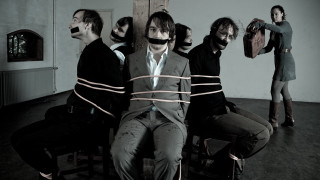 Group people masks room wall - mask free wallpaper