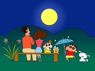Cartoon family bench full moon - nearby free wallpaper