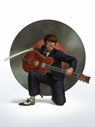 Man guitar record lightsaber hand - free minimalism wallpaper