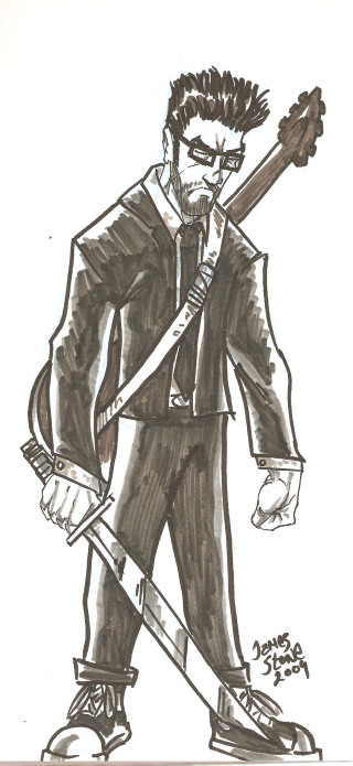 Man guitar hat cane drawing - dustin nguyen free wallpaper for mobile