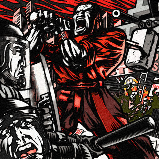 Man sword demon building people - comic cover art free wallpaper for tablet