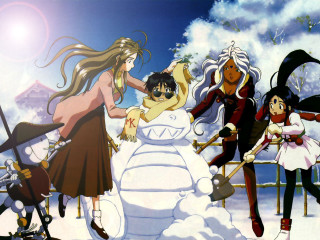 Anime characters snowman snow woman - autodestructive art free wallpaper