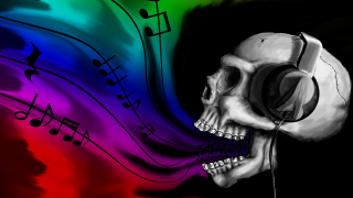 Skull headphones music notes multicolored - digital artwork free wallpaper