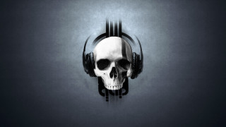 Skull headphones dark room black - dark art free wallpaper