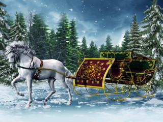 Horse sleigh snow trees dark - a sleigh free wallpaper for desktop