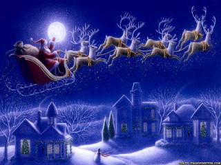 Santa claus sleigh village night 2 - a full moon in the sky above free wallpaper
