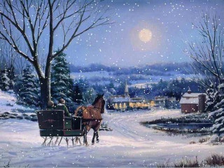 Horse drawn carriage snow person - thomas kindkade free wallpaper