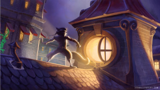 Man running roof sword building - andreas rocha free wallpaper
