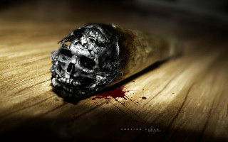 Cigarette skull wooden table blood - death free wallpaper for desktop