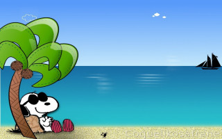 Cartoon dog palm tree beach 2 - charles schulz free wallpaper
