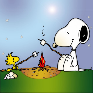 Snoopy roasting marshmallows campfire cartoon 2 - free new year wallpaper for tablet