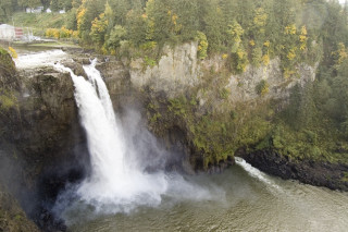 Waterfall river boat forest above - twin peak free wallpaper for desktop