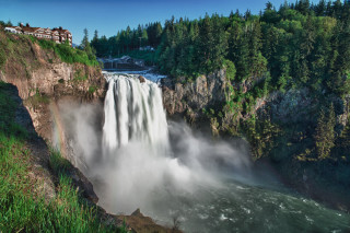 Waterfall large building bridge nature - twin peak free wallpaper for desktop