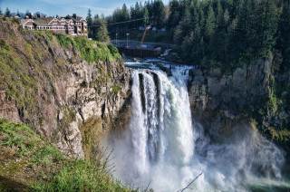 Waterfall bridge building river nature - twin peak free wallpaper for desktop