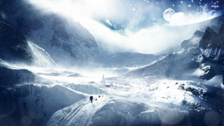 Snowy mountain stars couple walking - cedric peyravernay free wallpaper for desktop