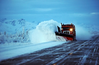 Large truck plowing snow covered - the mountain free wallpaper