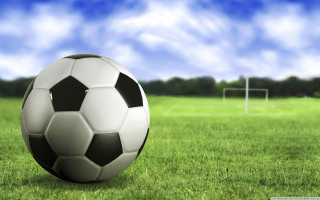 Soccer ball green field goal - a soccer ball free wallpaper