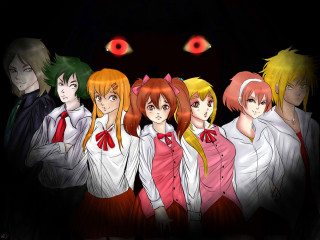 Dark anime girls red eyes - a dark room free wallpaper for desktop