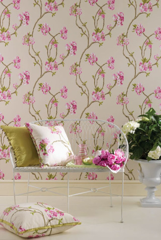 White bench pink flowers wallpapered - pink flower free wallpaper for mobile