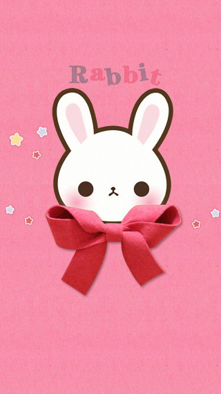 Rabbit red bow pink background - its head free wallpaper for mobile