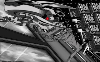 Futuristic city bw red eye - photo of a person free wallpaper