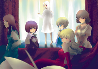 Anime girls window book man - behind them free wallpaper for desktop