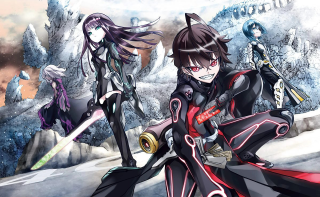 Anime characters snowy landscape mountains - the background and snow free wallpaper