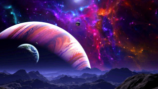 Colorful space scene planets stars 2 - a distant star in the foreground free wallpaper