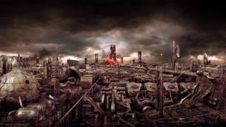 Futuristic city smoke buildings sky - a futuristic city free wallpaper