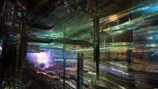 Futuristic city lights wires ceiling - craig mullins free wallpaper
