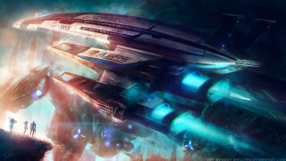 Futuristic space ship floating people - a futuristic space ship free wallpaper