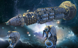 Space station large spaceship small - sci fi fantasy free wallpaper