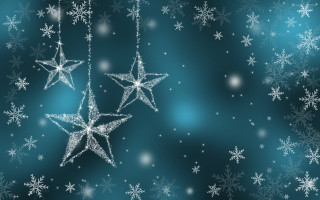 Blue background stars snowflakes hanging - string free wallpaper