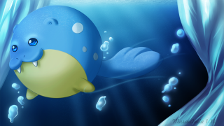 Cartoon whale yellow finish ocean - a blue curtain free wallpaper