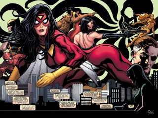 Comic woman red outfit cityscape - a red outfit free wallpaper